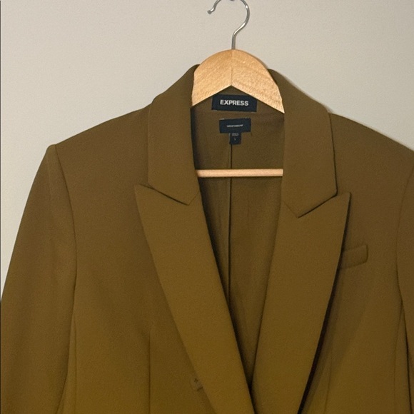 Express Supersoft Double Knit Double Breasted Blazer Oversized Boyfriend CAMEL - Picture 3 of 12